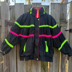 Vintage East West By The Panda Group Neon Stripe Puffy Ski Jacket Coat